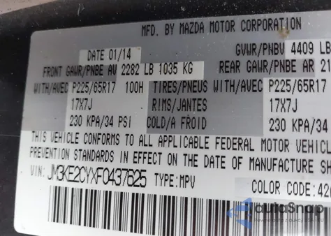 2015 Mazda Cx-5 Touring z USA, uszkodzony, nr VIN JM3KE2CYXF0437625